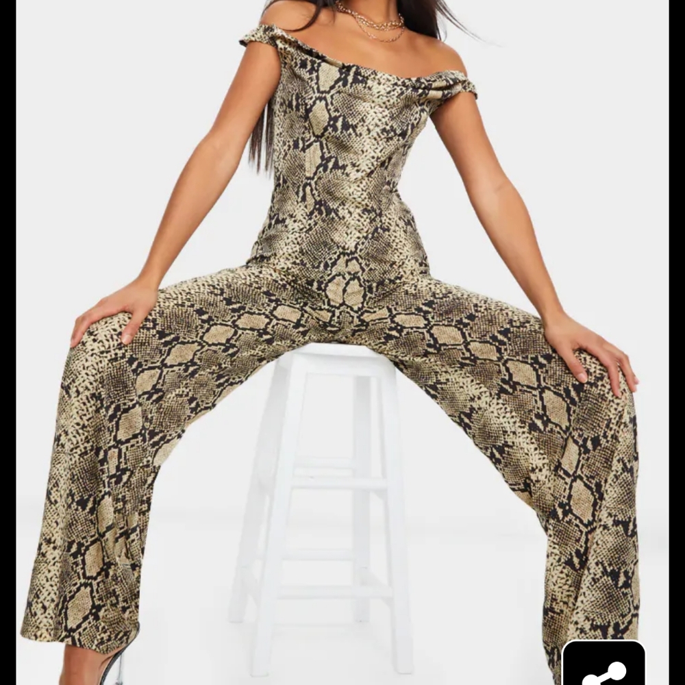 SNAKE PRINT CORSET BARDOT JUMPSUIT